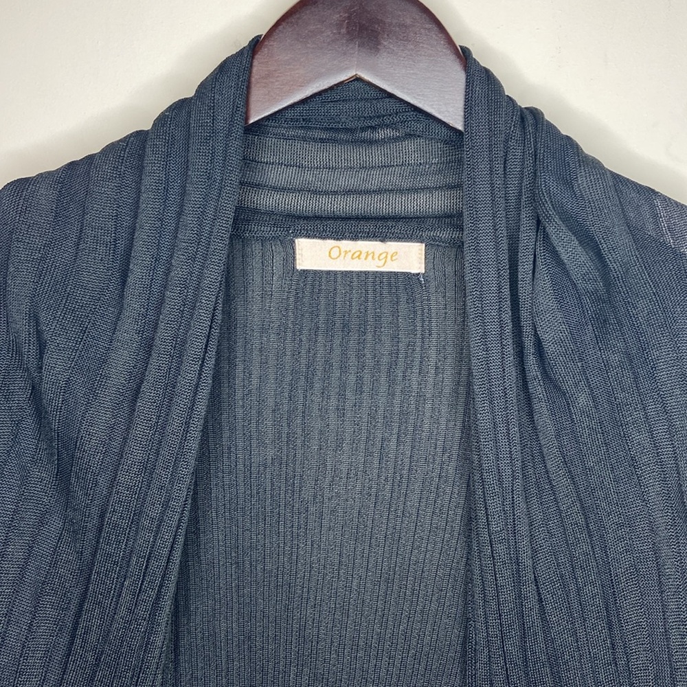 ORANGE Black Open Front Ribbed Cardigan - Picture 6 of 12